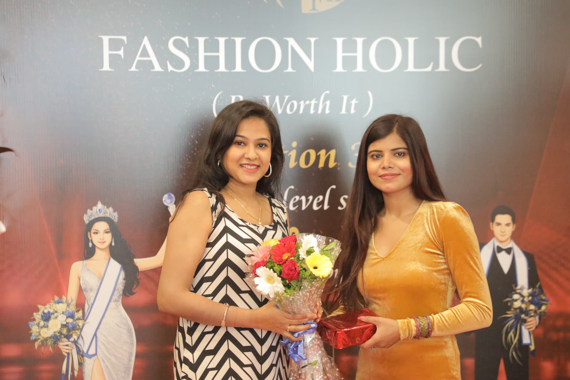 Jury member with the Fashion Holic organiser on stage